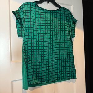Worthington Emerald and Black Checkered Blouse